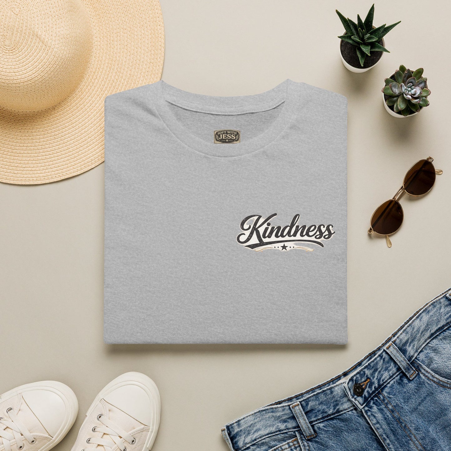 Kindness script logo T-Shirt | Retro script chest design