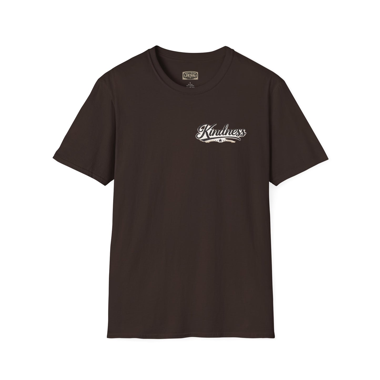 Kindness script logo T-Shirt | Retro script chest design