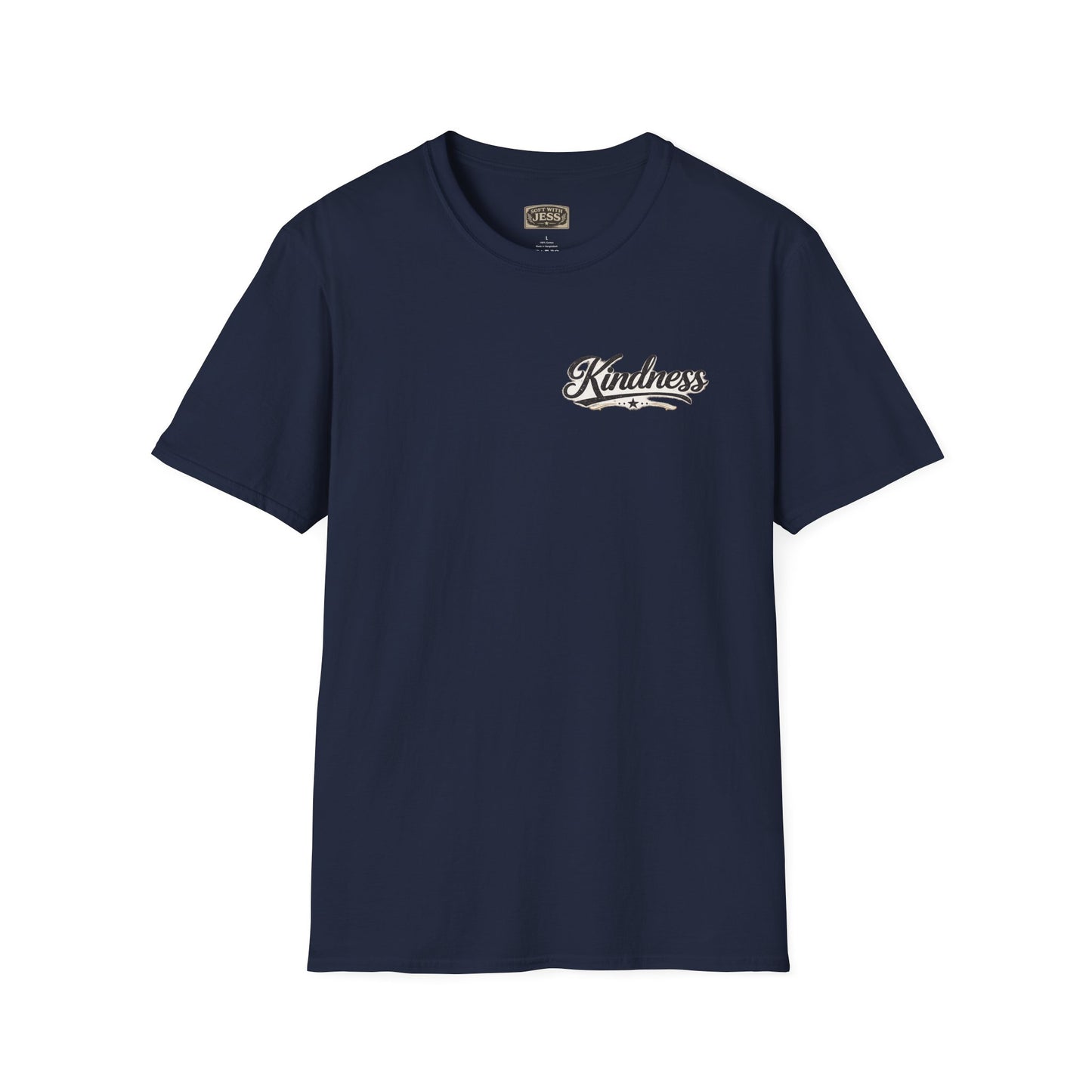 Kindness script logo T-Shirt | Retro script chest design
