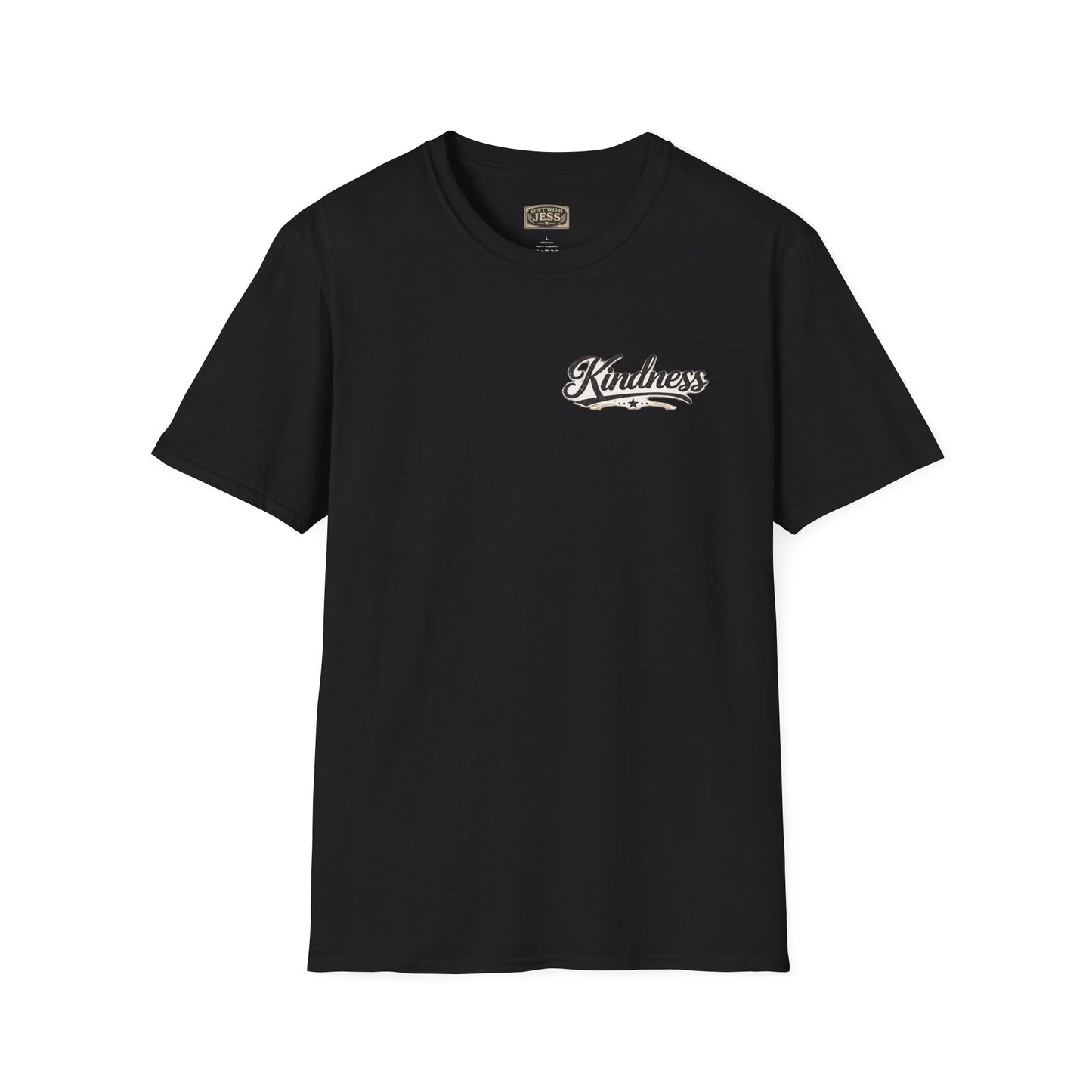 Kindness script logo T-Shirt | Retro script chest design