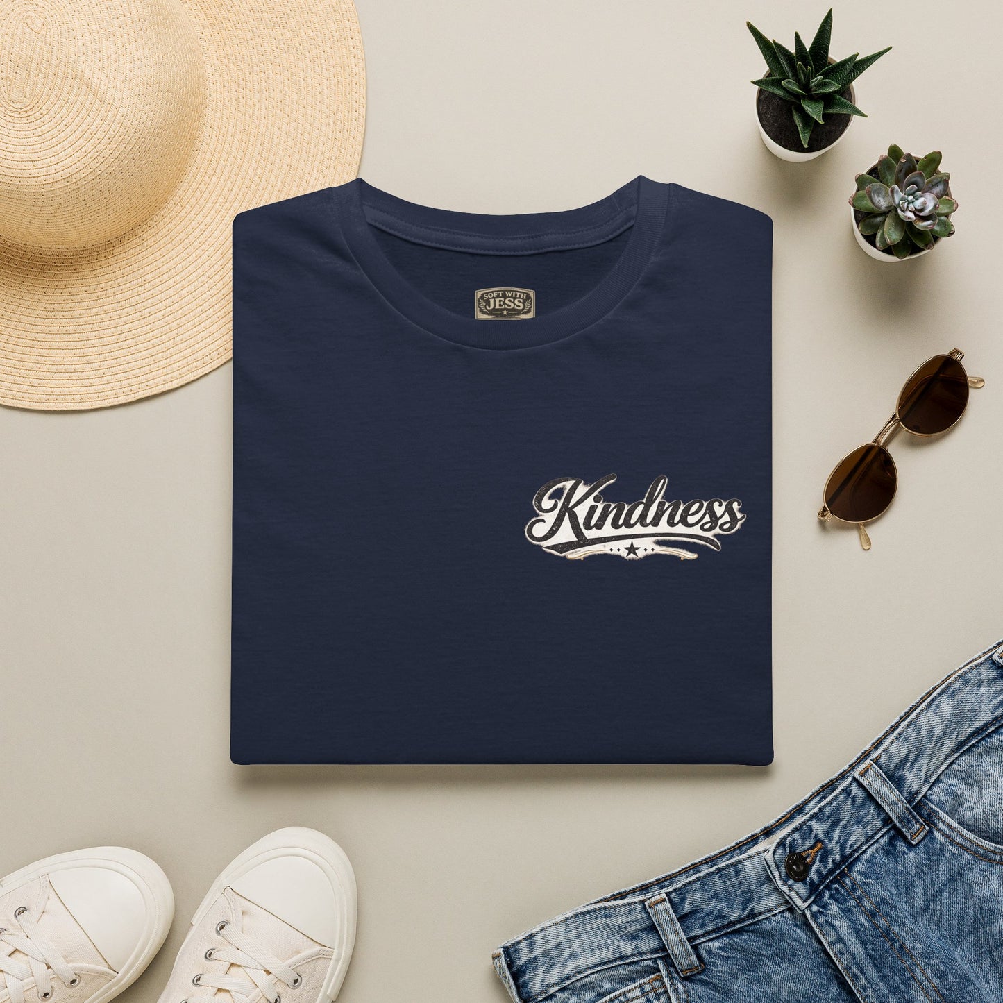 Kindness script logo T-Shirt | Retro script chest design