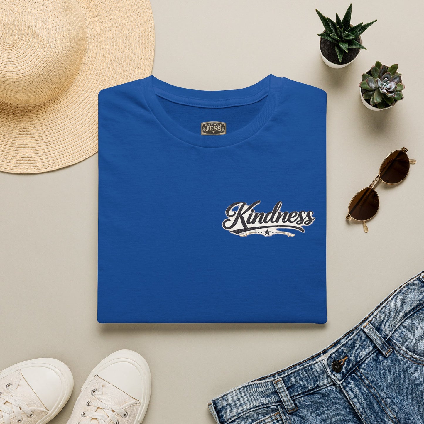 Kindness script logo T-Shirt | Retro script chest design
