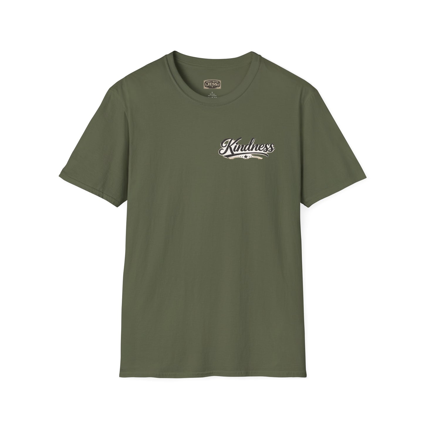 Kindness script logo T-Shirt | Retro script chest design